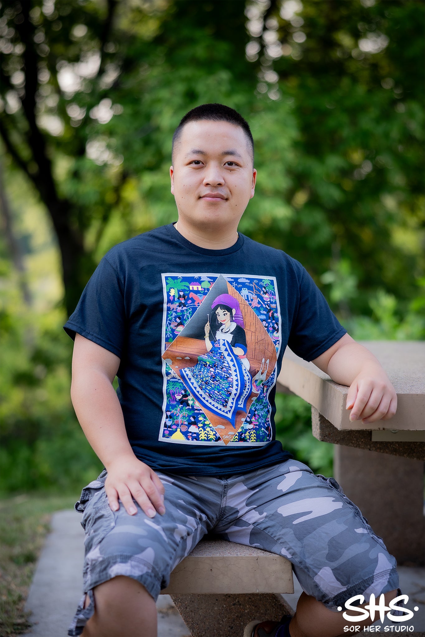 Hmong Lady Sowing Story Cloth Tshirt